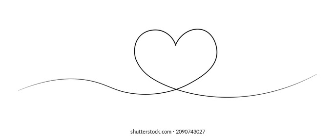 Art line continuous heart icon isolated on white background. Love outline symbol, Valentine's Day one line design vector illustration.