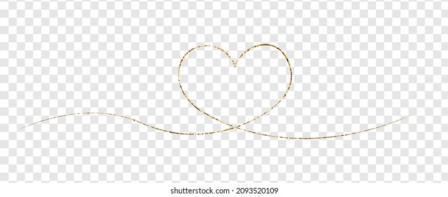 Art line continuous heart icon with sparkle glitter texture isolated on transparent background. Love symbol, Valentine's Day design vector illustration.