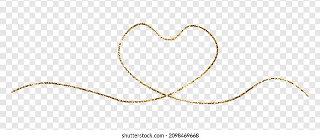 Art line continuous heart icon with sparkle gold glitter texture isolated on transparent background. Love symbol, Valentine's Day design vector illustration.