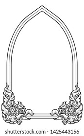 Art line draw window arch Traditional or vintage design for frame and border, decorative, invitation card, sign printing