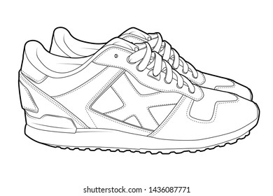 Art line drawing casual shoes for men on white background (outline)

