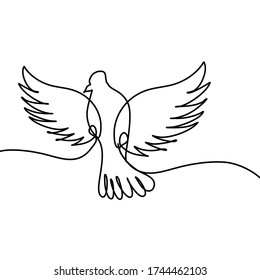 Art line drawing of flying pigeon vector. 