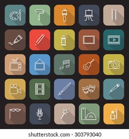 Art line flat icons with long shadow, stock vector
