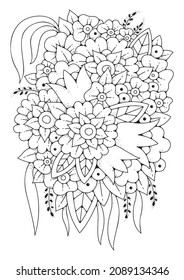 Art line flowers. Black and white background for coloring. Coloring page for children and adults.