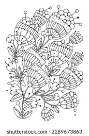 Art line flowers. Black and white background for coloring. Coloring page for children and adults.