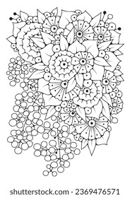 Art line flowers. Black and white background for coloring. Coloring page for children and adults.