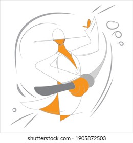línea de arte del tipo jugando a la espada