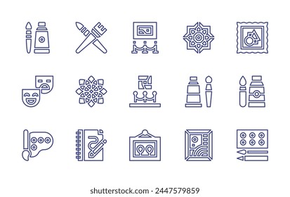 Art line icon set. Editable stroke. Vector illustration. Containing performance, painting, notebook, artist, mandala, palette, art museum, art.