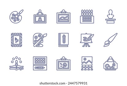 Art line icon set. Editable stroke. Vector illustration. Containing museum, painting, art, colored pencils, painting palette, watercolor, frame, canvas, color palette.