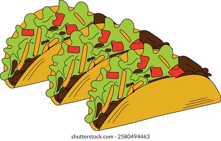 the art line illustration of Mexico dish called taco.