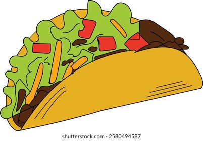 the art line illustration of Mexico dish called taco.