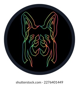 art line illustration of a neon color theme dog head logo