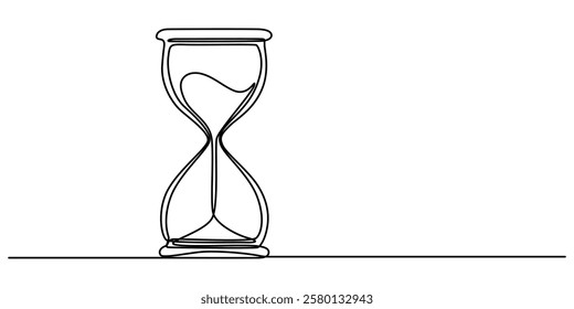 Art line one continuous line drawing of hourglass with flow sand isolated vector illustration, Continuous one line drawing of hourglass. One line drawing illustration of hourglass with flow sand. pro.