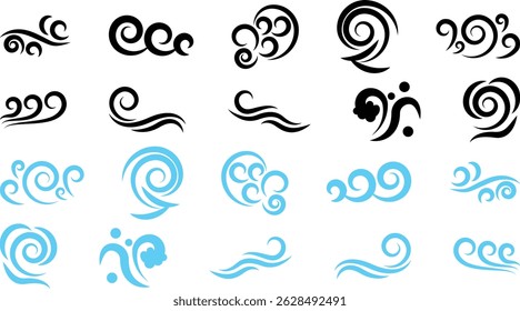 Art line set of Wave icon. Flat and simple wave vector. Abstract Wave beach symbol or logo design collection. Set of wavy zigzag lines.  Wave Blue vector design elements. 