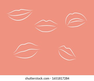 
Art line set of white lips of various shapes. Vectors are completely isolated.