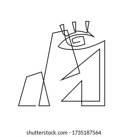 Art line signe. Fase of drawing abstract ancient culture. Modern continuous vecor illustration. Beatiful minimalist illustrtation for design concept on white background.