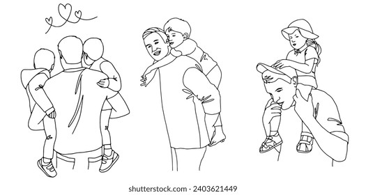 Art line sketch father and child vector. Father's Day Illustration