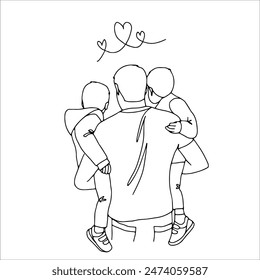 Art line sketch father and child vector. Father's Day Illustration	
