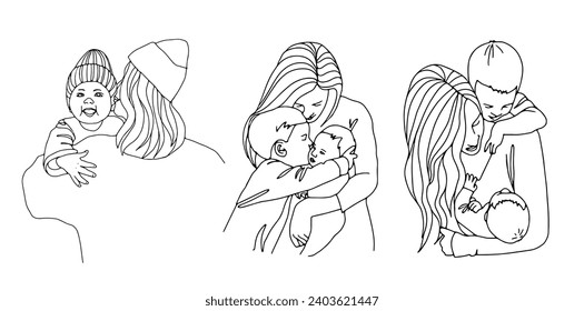 Art line sketch of mother and baby vector. Mother's Day Illustration