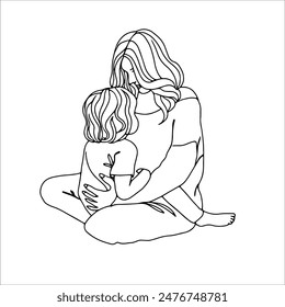 Art line sketch of mother and child vector. Mother's Day Illustration	