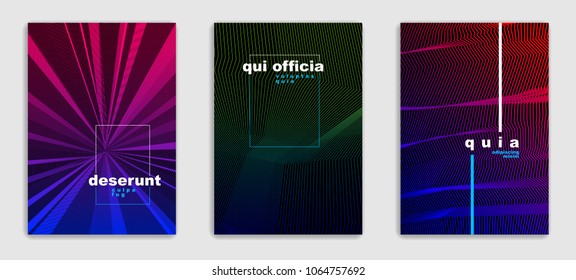 Art linear vector minimalistic trendy brochure designs set, cover templates, geometric halftone gradient. For Banners, Placards, Posters, Flyers. Perfect and unlike, pattern texture.