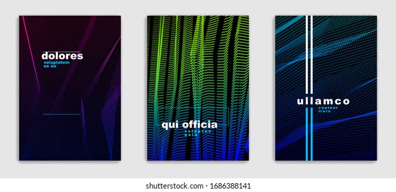 Art linear vector minimalistic trendy brochure designs set, cover templates, geometric halftone gradient. For Banners, Placards, Posters, Flyers. Perfect and unlike, pattern texture.
