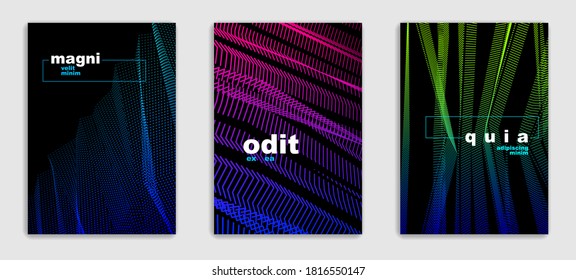 Art linear vector minimalistic trendy brochure designs set, cover templates, geometric halftone gradient. For Banners, Placards, Posters, Flyers. Perfect and unlike, pattern texture.