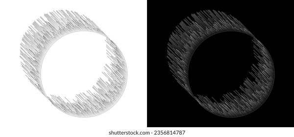 Las líneas de arte en círculo como icono o logo creativo. Forma negra sobre un fondo blanco y la misma forma blanca sobre el lado negro.