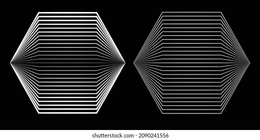 Art lines geometry in hexagons form over black background.