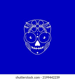 art lines skull with flowers logo design