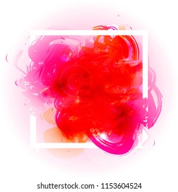 Art logo brush painted watercolor on paper abstract background design illustration acrylic stroke over white square frame. Perfect painted design for headline, logo and sale banner. Red colors.