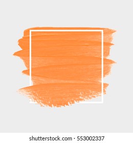 Art logo brush painted watercolor background. Abstract brush paint texture design acrylic stroke over square frame vector illustration. Perfect design for headline and sale banner. 