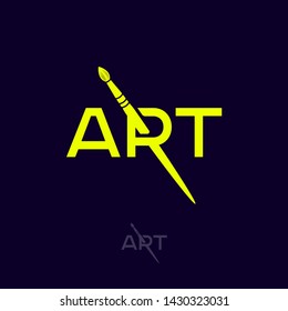 Art Logo. R Monogram With Art Brush. Artistic School Or Gallery Emblem. Typography. Simple Letters And Brush.
