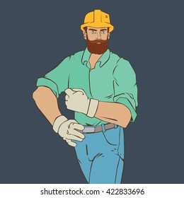 Art of man builder Hipster vector illustration