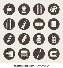 Art materials icons set