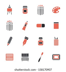 Art materials icons set