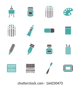 Art materials icons set