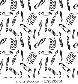 Art materials seamless pattern . Hand drawn Art tools pattern vector illustration.