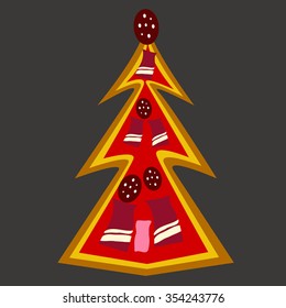 Art meat pizza christmas tree