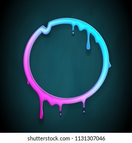 Art melting frame flowing 3d flux circle drop leak abstract design template vector illustration