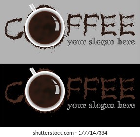 art minimal lettering coffee with a cup of coffee in two versions