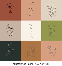 the art of minimalism in a female portrait. One line, cubism, vector graphics