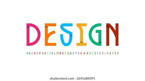 Art modern font alphabet made bright style, uppercase letters A to Z and numerals 0 to 9, vector illustration 10EPS.