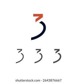 Art modern number 3 made logo style, vector illustration 10 EPS