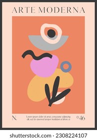 Afiche vectorial moderno con formas orgánicas dibujadas a mano, texturas y doodles.Ilustración contemporánea de moda para impresiones, volantes, pancartas, invitaciones, diseño de marca, cubiertas, decoración doméstica