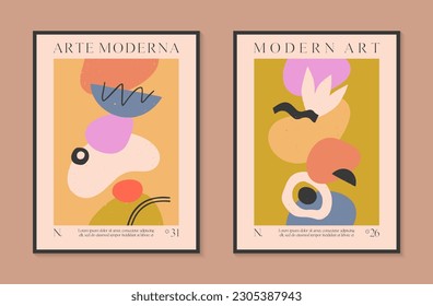 Afiches vectoriales modernos con formas orgánicas dibujadas a mano, texturas y doodles.Ilustraciones contemporáneas de moda para impresiones, volantes, carteles, invitaciones, diseño de marca, cubiertas, decoración doméstica