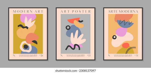 Art modern vector posters with hand drawn organic shapes,textures and doodles.Trendy contemporary illustrations for prints,flyers,banners,invitations,branding design,covers,home decor