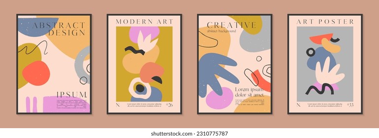 Art modern vector posters with hand drawn organic shapes,textures and doodles.Trendy contemporary illustrations for prints,flyers,banners,invitations,branding design,covers,home decor