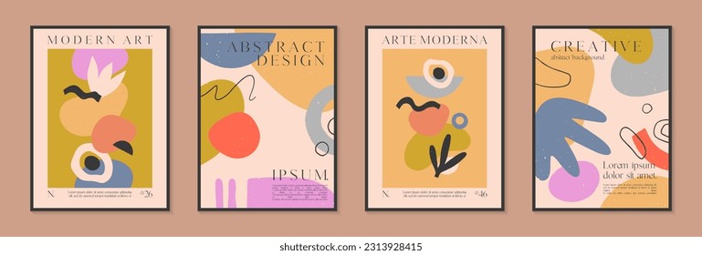 Art modern vector posters with hand drawn organic shapes,textures and doodles.Trendy contemporary illustrations for prints,flyers,banners,invitations,branding design,covers,home decor