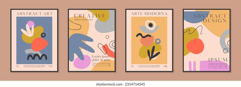 Art modern vector posters with hand drawn organic shapes,textures and doodles.Trendy contemporary illustrations for prints,flyers,banners,invitations,branding design,covers,home decor